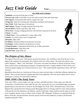The Origins of Jazz Dance 1900 1930'S the Early Years