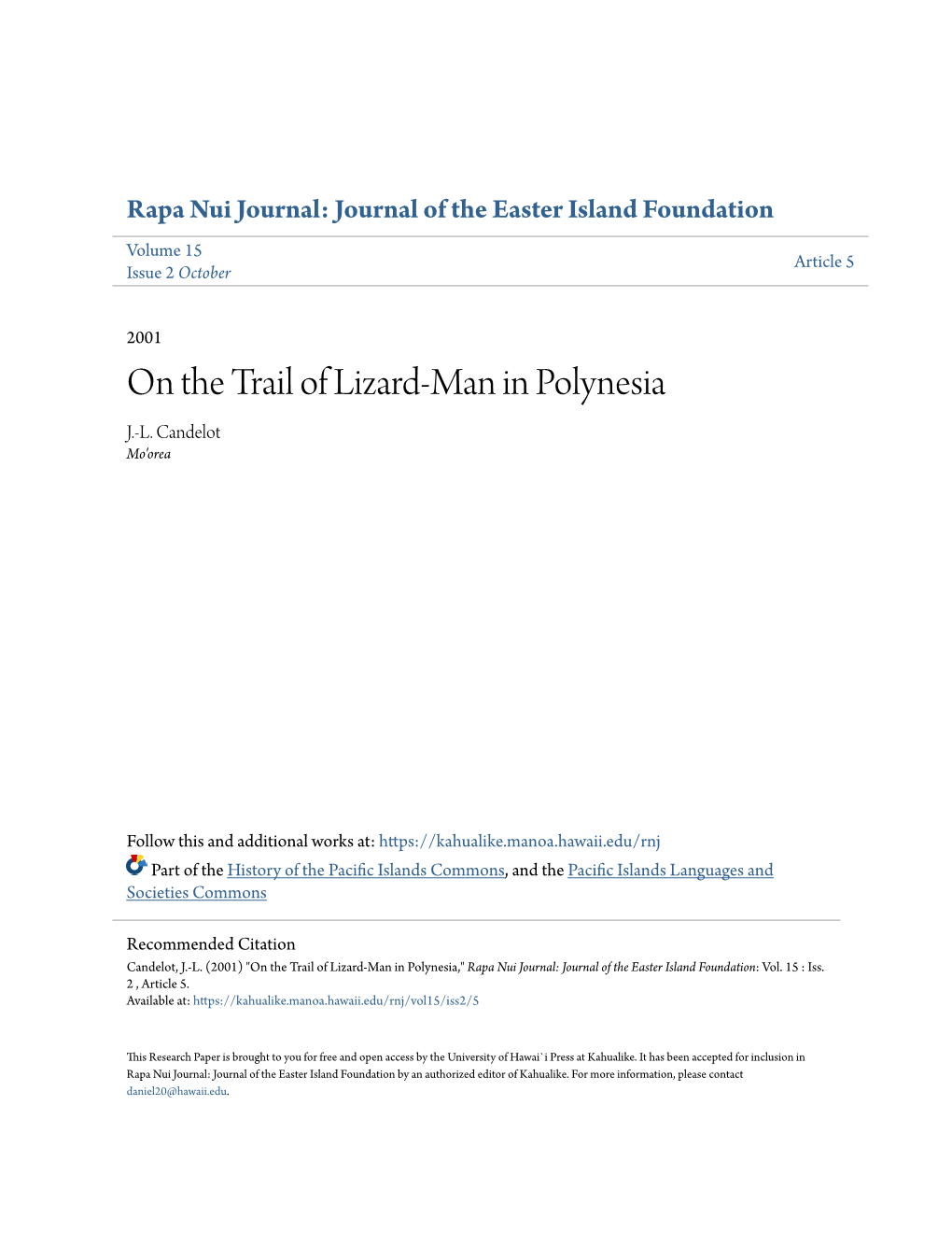 On the Trail of Lizard-Man in Polynesia J.-L