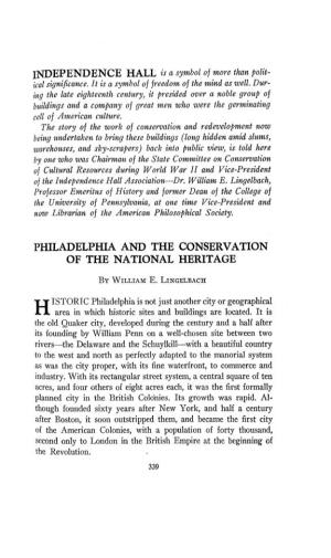 Philadelphia and the Conservation of the National Heritage