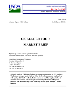 Uk Kosher Food Market Brief