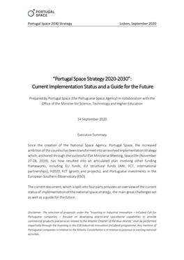 “Portugal Space Strategy 2020-2030”: Current Implementation Status and a Guide for the Future