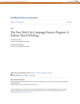 The New York City Campaign Finance Program: a Reform That Is Working, 19 Fordham Urb