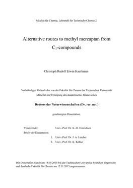 Alternative Routes to Methyl Mercaptan from C1-Compounds