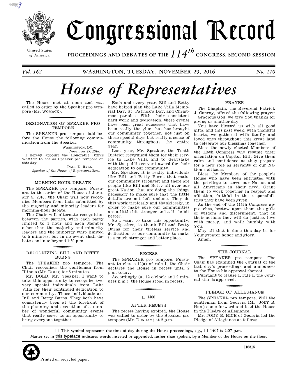 Congressional Record United States Th of America PROCEEDINGS and DEBATES of the 114 CONGRESS, SECOND SESSION