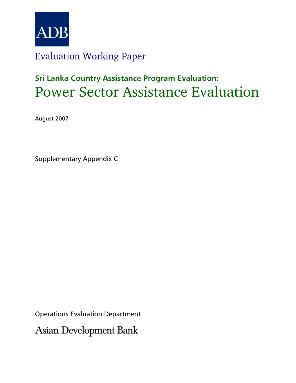 Evaluation of Power Sector Assistance in Sri Lanka