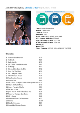 Johnny Hallyday Lorada Tour Mp3, Flac, Wma