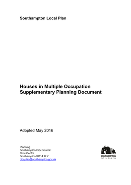 Houses in Multiple Occupation Supplementary Planning Document