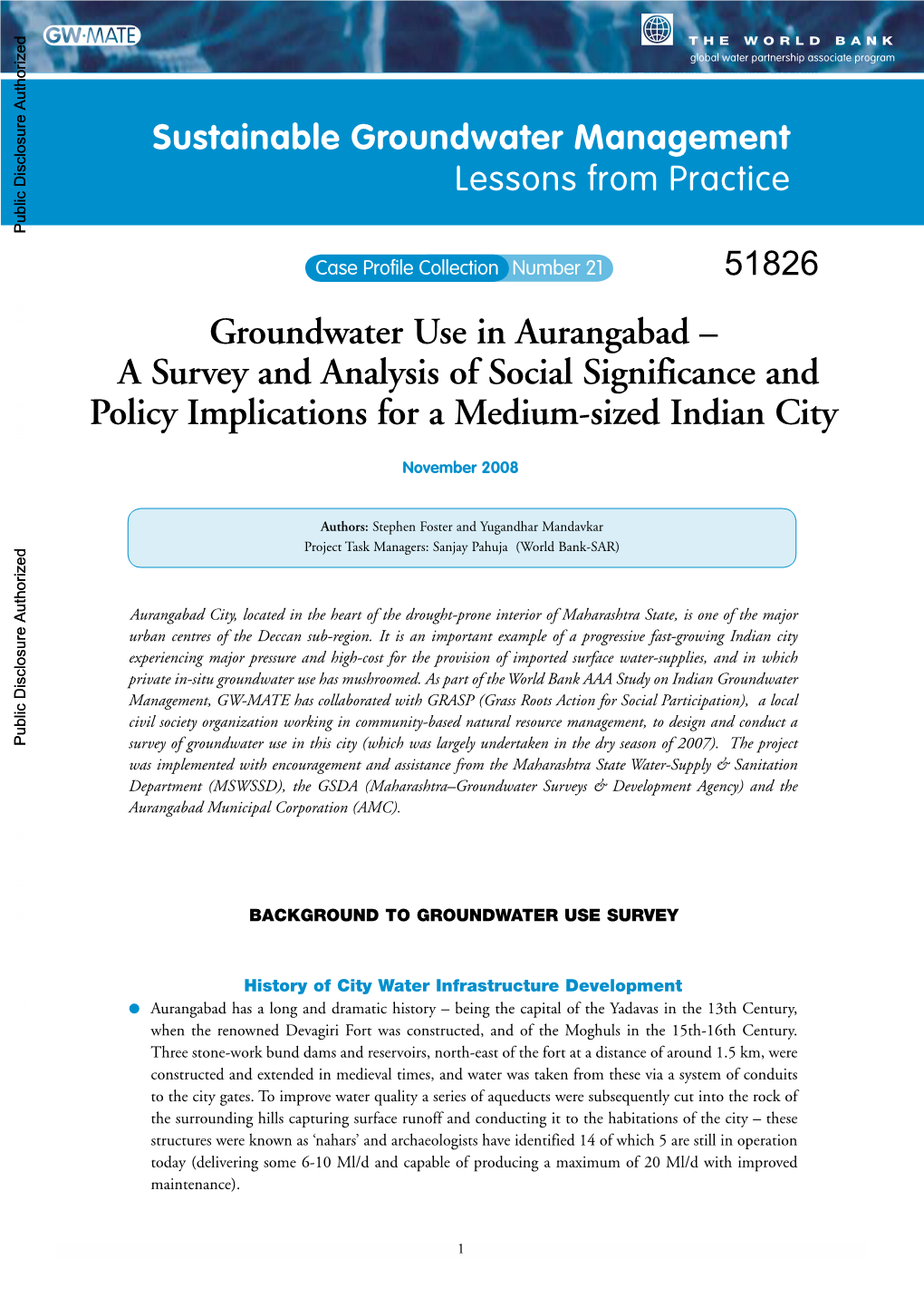 Groundwater Use in Aurangabad – a Survey and Analysis of Social Significance and Policy Implications for a Medium-Sized Indian City