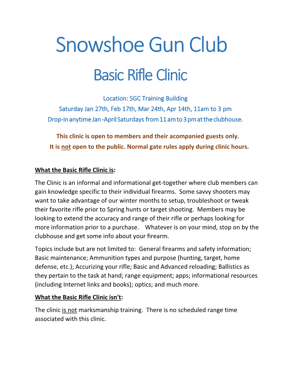 Snowshoe Gun Club Basic Rifle Clinic