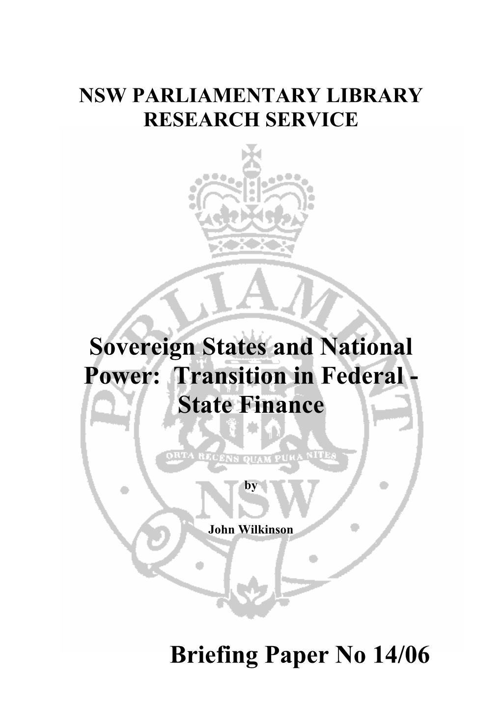 Sovereign States and National Power: Transition in Federal