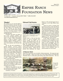 March 2021 Volume 22, Issue 1 EMPIRE RANCH FOUNDATION NEWS
