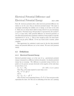 Electrical Potential Difference and Electrical Potential Energy