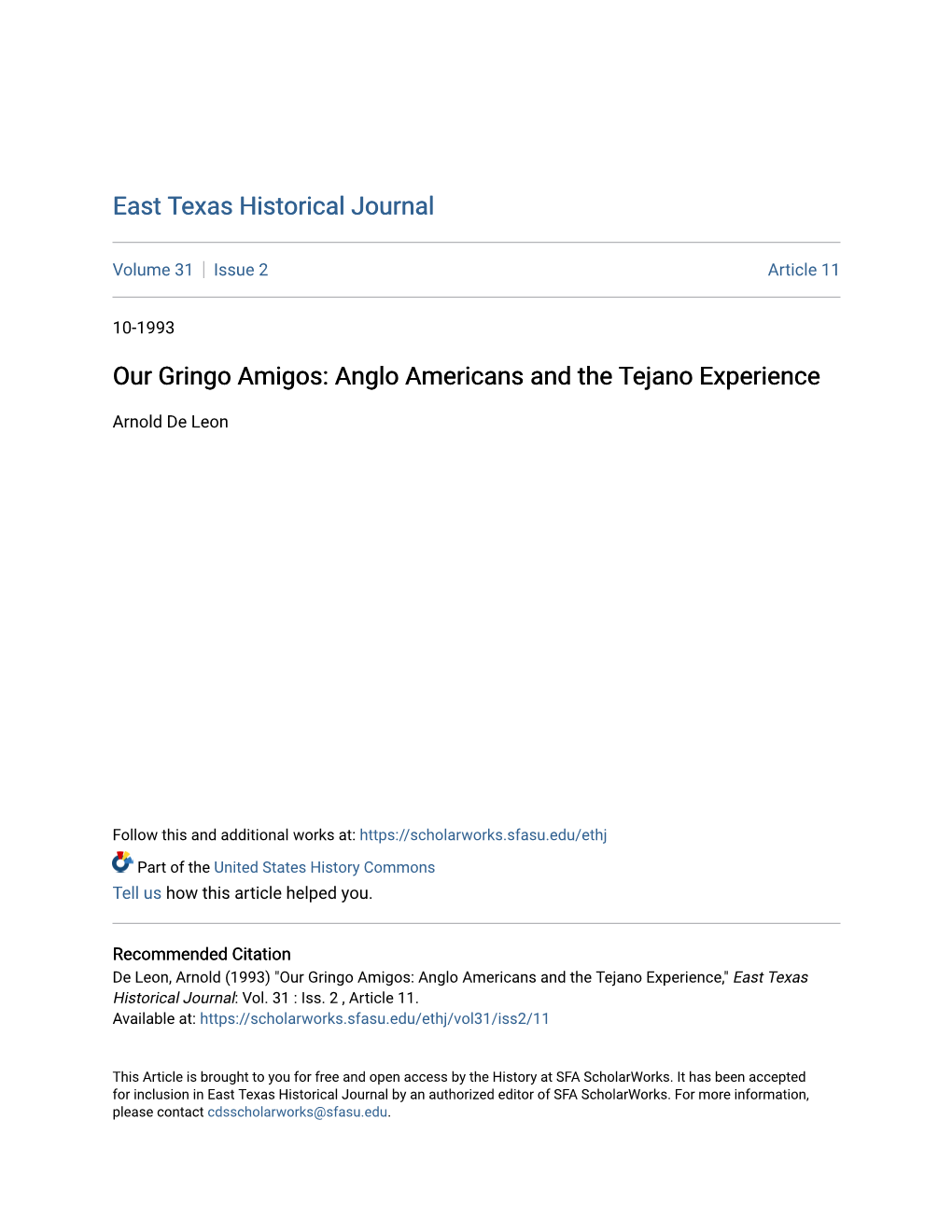 Anglo Americans and the Tejano Experience