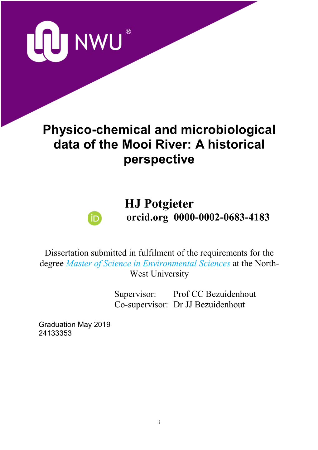 Physico-Chemical and Microbiological Data of the Mooi River: a Historical Perspective