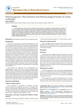 Pharmacognostic, Phytochemical and Pharmacological Studies of Cassia