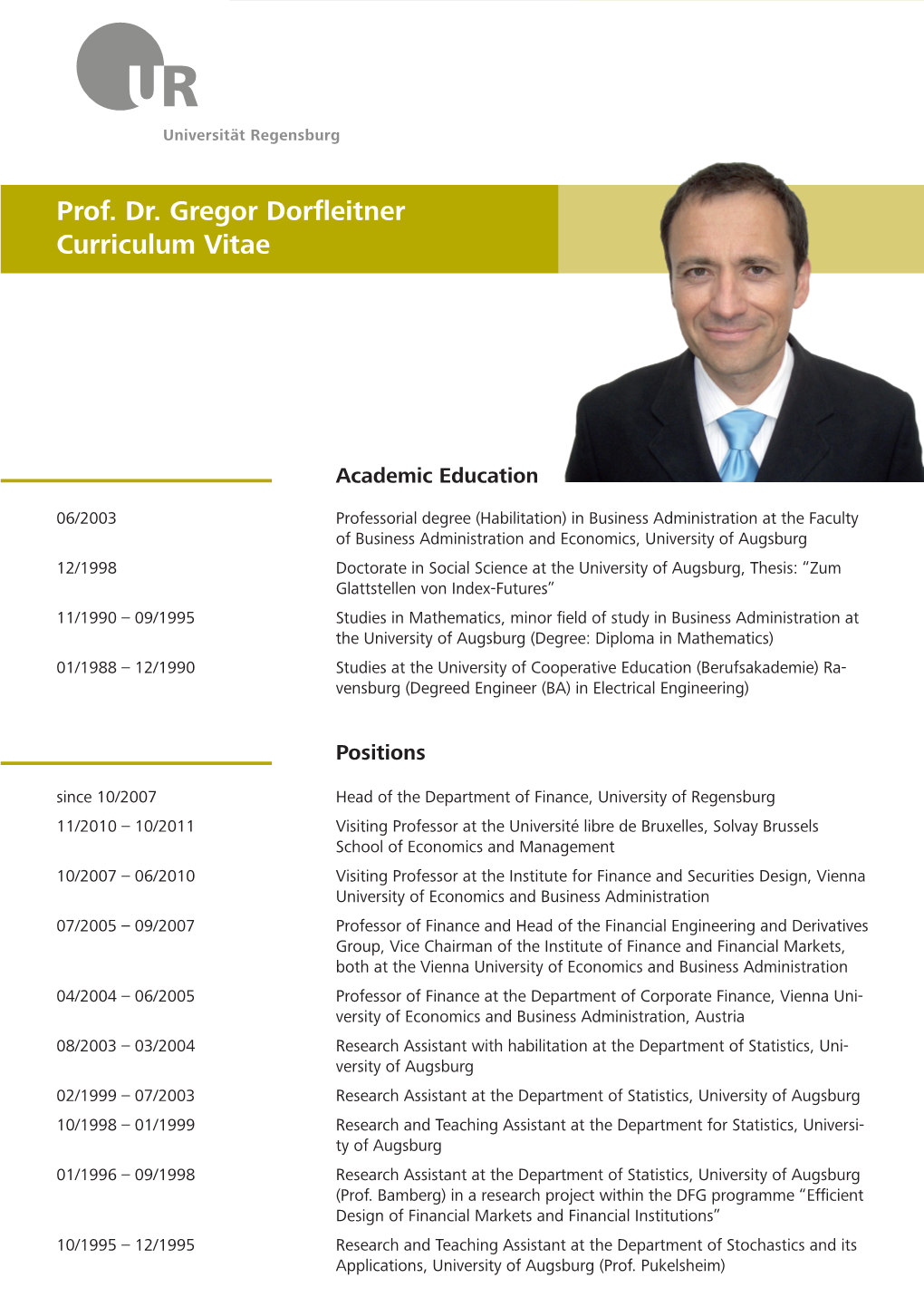 Prof. Dr. Gregor Dorfleitner Curriculum Vitae