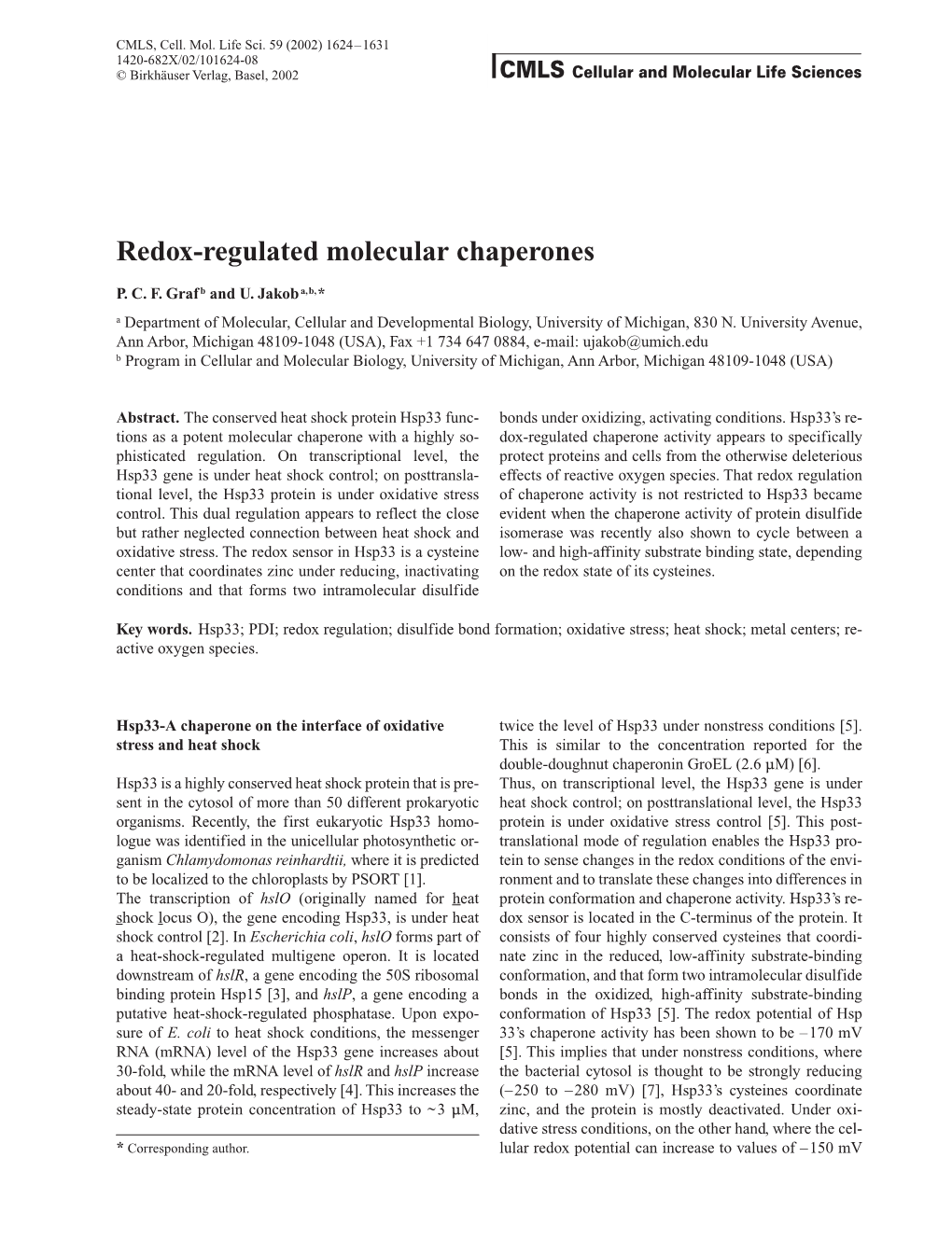 Redox-Regulated Molecular Chaperones