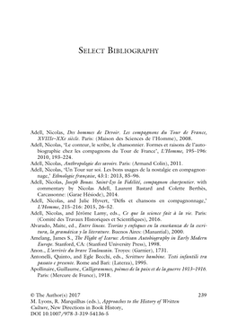 Approaches to the History of Written Culture, New Directions in Book History, DOI 10.1007/978-3-319-54136-5 240 SELECT BIBLIOGRAPHY