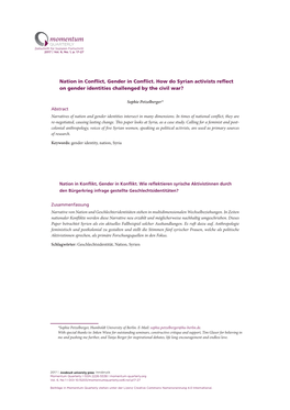 Nation in Conflict, Gender in Conflict. How Do Syrian Activists Reflect on Gender Identities Challenged by the Civil War?