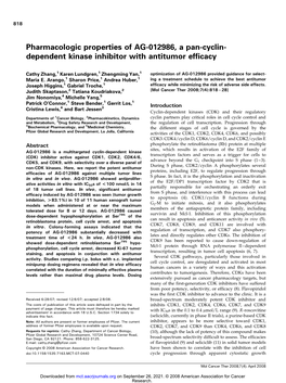 Pharmacologic Properties of AG-012986, a Pan-Cyclin- Dependent Kinase Inhibitor with Antitumor Efficacy