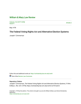 The Federal Voting Rights Act and Alternative Election Systems