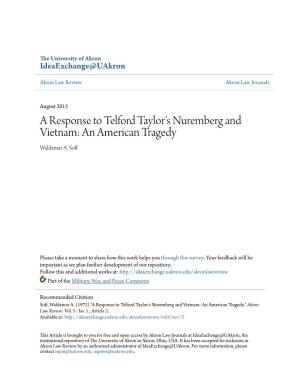 A Response to Telford Taylor's Nuremberg and Vietnam: an American Tragedy Waldemar A