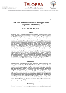 New Taxa and Combinations in Eucalyptus and Angophora (Myrtaceae)