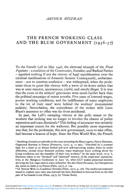 The French Working Class and the Blum Government (1936–37)
