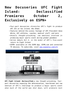 New Docuseries UFC Fight Island: Declassified Premieres October 2, Exclusively on ESPN+