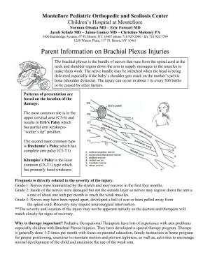 Parent Information on Brachial Plexus Injuries