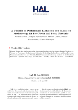 A Tutorial on Performance Evaluation and Validation Methodology for Low-Power and Lossy Networks