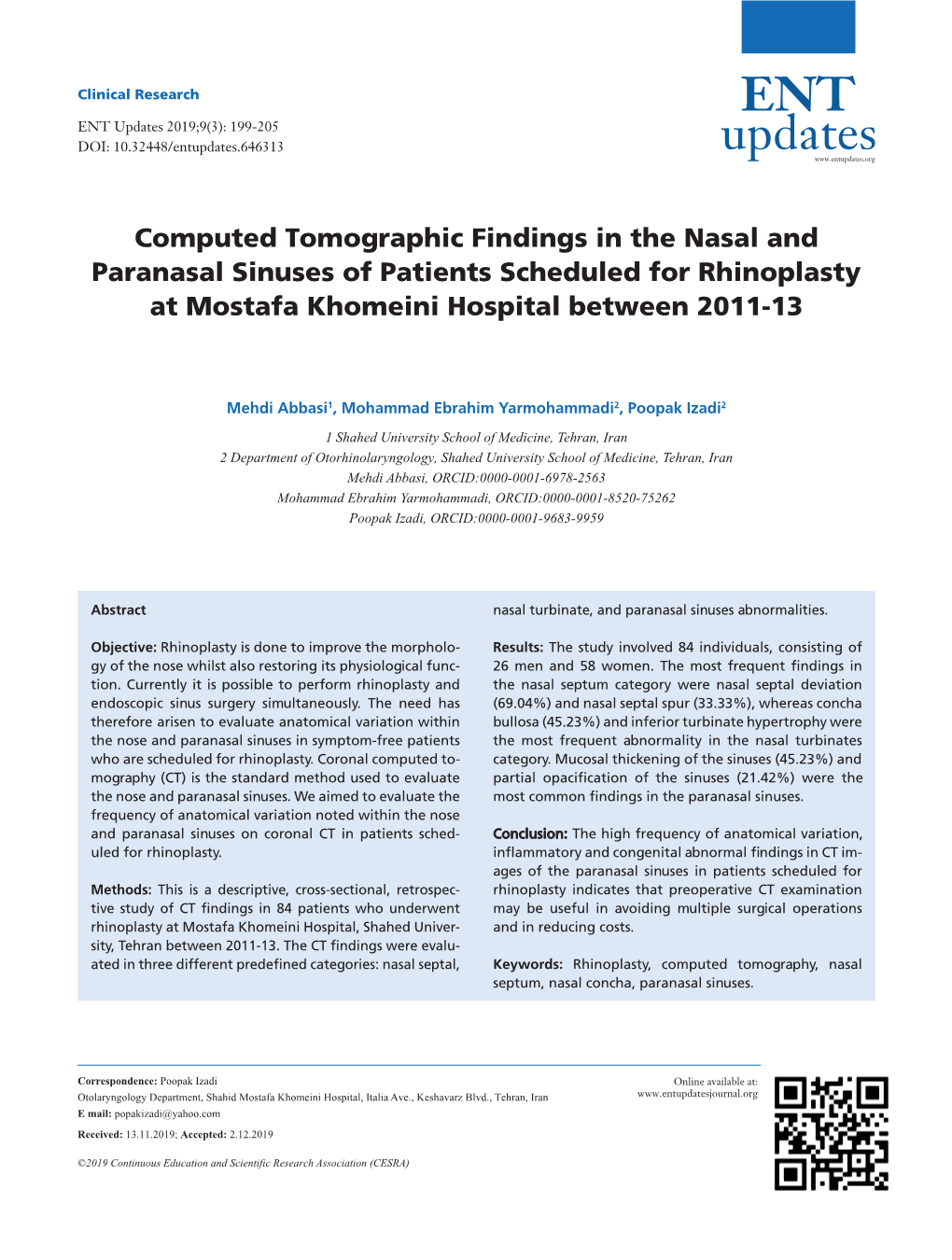 Computed Tomographic Findings in the Nasal and Paranasal Sinuses Of