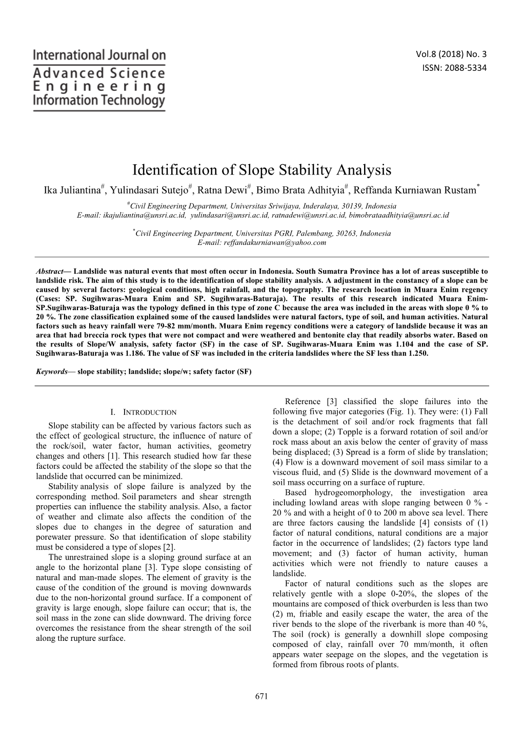 Identification of Slope Stability Analysis