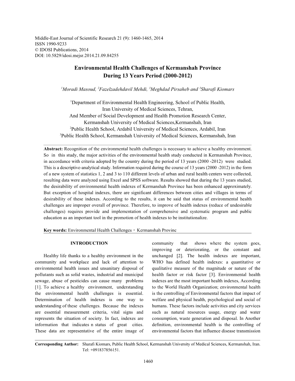 Environmental Health Challenges of Kermanshah Province During 13 Years Period (2000-2012)