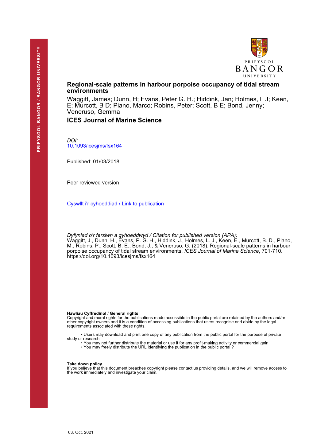 Regional-Scale Patterns in Harbour Porpoise Occupancy of Tidal Stream