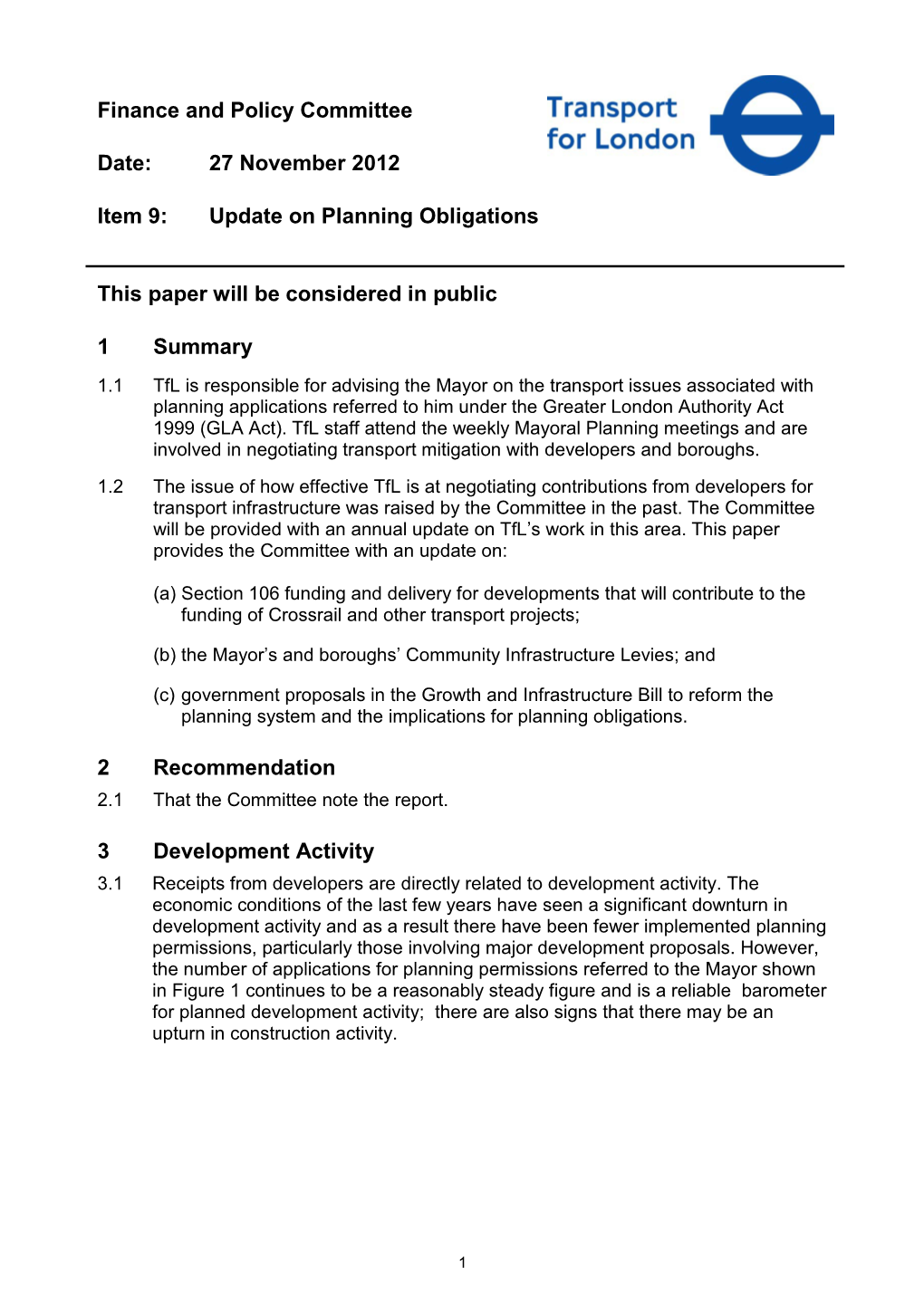 Update on Planning Obligations This Paper Will Be