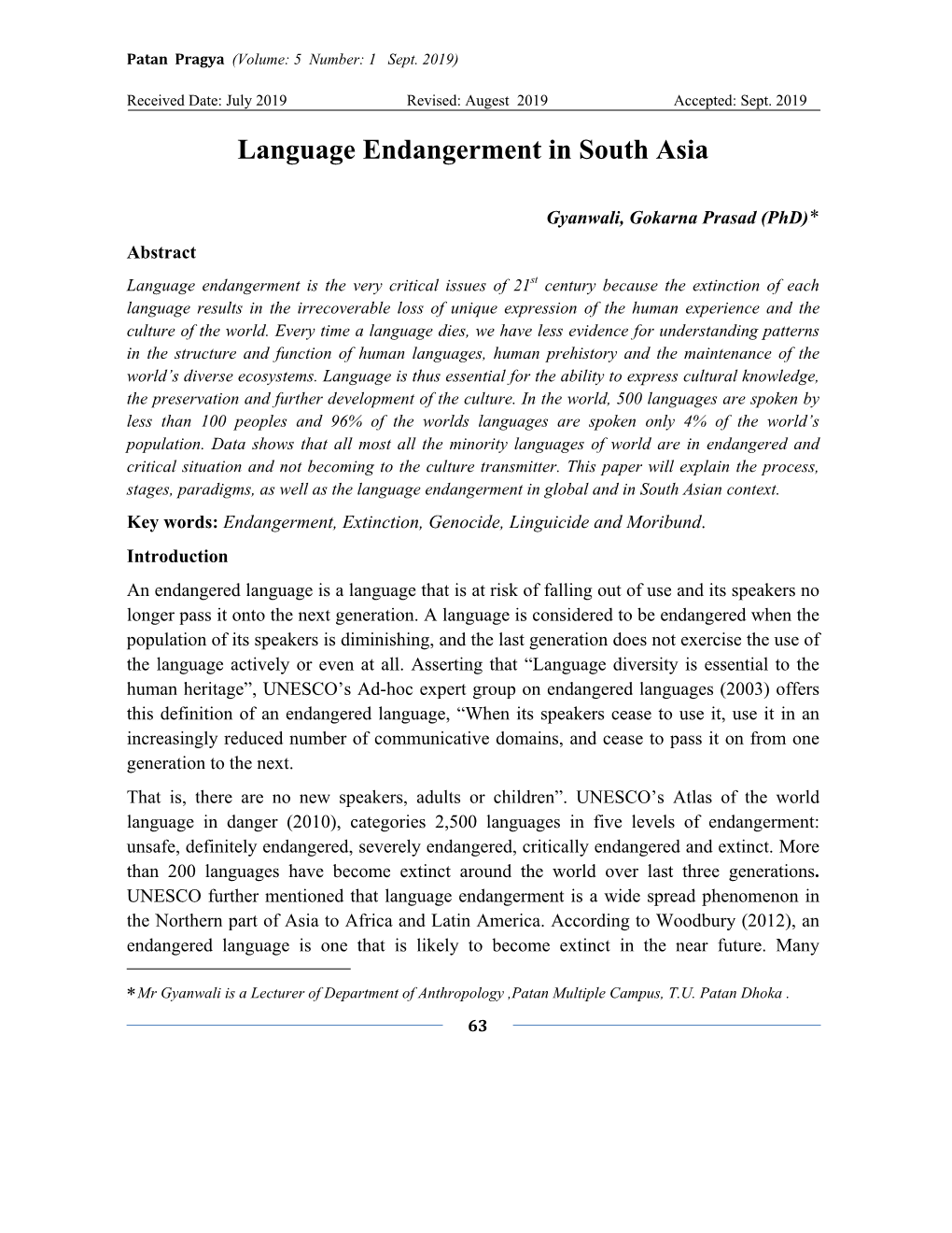 Language Endangerment in South Asia