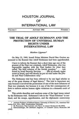 The Trial of Adolf Eichmann and the Protection of Universal Human Rights Under International Law