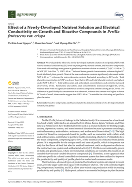 Effect of a Newly-Developed Nutrient Solution and Electrical Conductivity on Growth and Bioactive Compounds in Perilla Frutescens Var