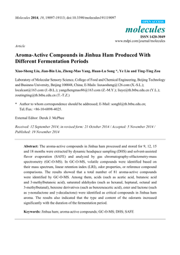 Aroma-Active Compounds in Jinhua Ham Produced with Different Fermentation Periods
