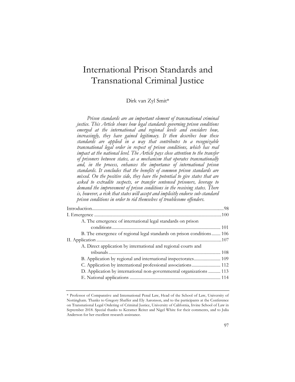 International Prison Standards and Transnational Criminal Justice