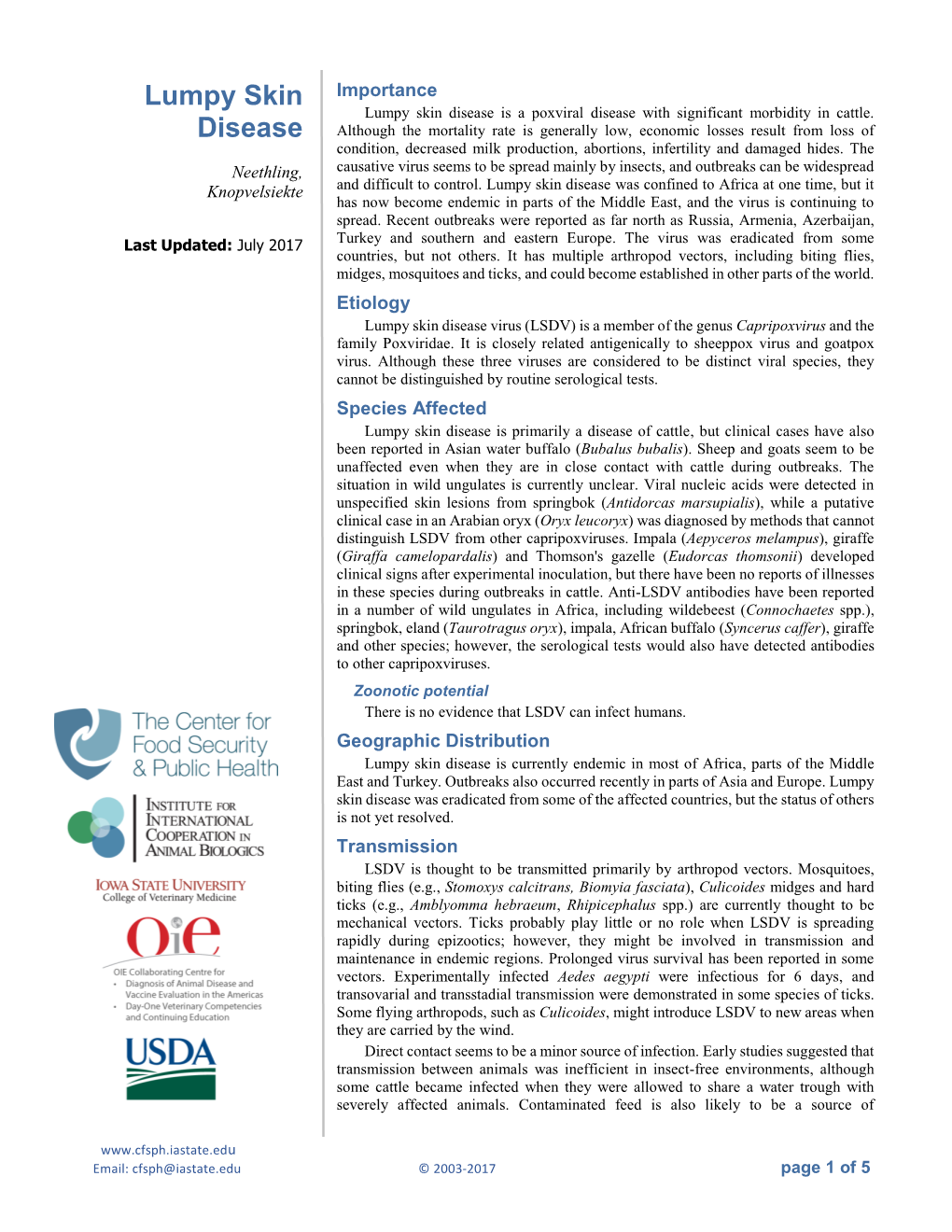 Lumpy Skin Disease Is a Poxviral Disease with Significant Morbidity in Cattle