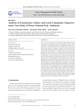 Analysis of Ecotourism, Culture and Local Community Empower- Ment: Case Study of Wasur National Park - Indonesia