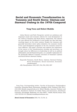 Social and Economic Transformation in Tanzania and South Korea: Ujamaa and Saemaul Undong in the 1970S Compared