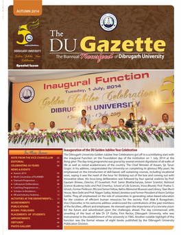 Dibrugarh University Biannual Newsfeed | 1 a Note from the Vice Chancellor