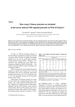 How Many Chinese Journals Are Included in the Newly Indexed 700 Regional Journals on Web of Science?