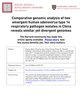 Comparative Genomic Analysis of Two Emergent Human Adenovirus Type 14 Respiratory Pathogen Isolates in China Reveals Similar Yet Divergent Genomes