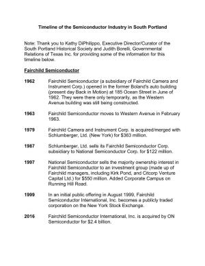 Timeline of the Semiconductor Industry in South Portland