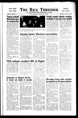 THE RICE THRESHER Next Month an ALL-STUDENT NEWSPAPER for 51 YEARS