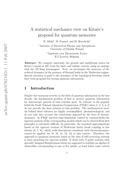 A Statistical Mechanics View on Kitaev's Proposal for Quantum